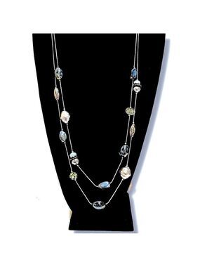 CHICO’S Blue/Gray Polished Stone Necklace w Crystal Fireball Accents | NWT